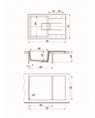 РИВЬЕРА 780 ГРЕЙ FS Кухонная мойка из кварц. композита / 780 * 510 * 230 "FLORENTINA"