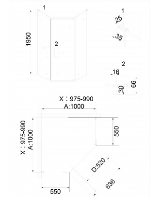 Душевое ограждение NG-6434-08 GOLD 100x100x195