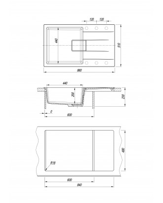 РИВЬЕРА 860 ЧЕРНЫЙ FS Кухонная мойка из кварц. композита / 860 * 510 * 230 "FLORENTINA"