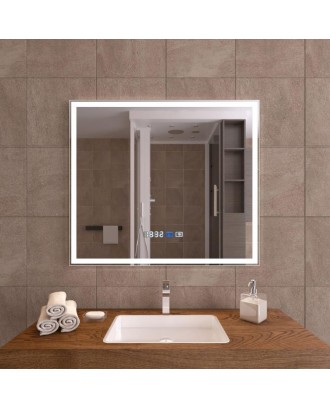 Accord 900*700 Зеркало с подсветкой, термообогревом и часами Caiman