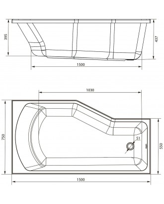 CONVEY 150 * 75 L Ванна акриловая на ножках "1 МАРКА"