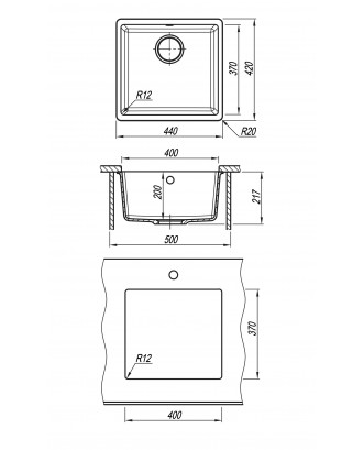 МАДЕНА 400 БЕЖЕВЫЙ FS Кухонная мойка из кварц. композита / 440 * 420 * 217 "FLORENTINA"