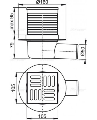 APV31 BLACK Сливной трап 105 × 105/50, подводка – бокова, решетка – нержавеющая сталь