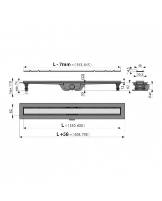 APZ19-650 - Водоотводящий желоб с порогами для перфорированной решетки DOUBLE
