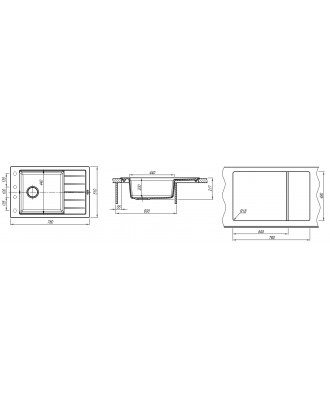 ЛИПСИ 780 P ЧЕРНЫЙ FG Кухонная мойка из кварцевого композита / 780 * 510 * 217 "FLORENTINA"