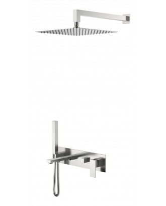 Смеситель встроенный + верхний+ ручной душ Qubic Brushed Nickel