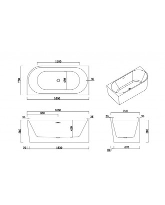 АМОРЕ Л Ванна акриловая пристенная 1600*750*580, левая, белый