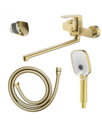 Conda Смеситель для ванны с ручным душем, длинный излив, золото матовое