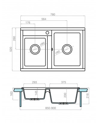 ДЕЛИЯ 78 DBL ЛАТТЕ Мойка кухонная из литьевого мрамора / 520*780*218 "AQUATON"