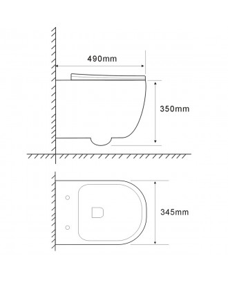 AZ-2801E Унитаз подвесной Azario BONELLE 345х490х350 безободковый, смыв "Торнадо"