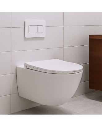 AZ-2801E Унитаз подвесной Azario BONELLE 345х490х350 безободковый, смыв "Торнадо"