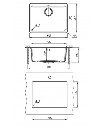 МАДЕНА 500 ЧЕРНЫЙ FS Кухонная мойка из кварц. композита / 540 * 420 * 217 "FLORENTINA"