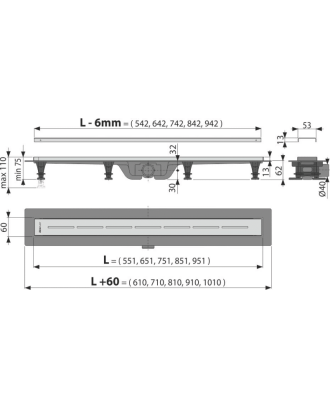 Simpl APZ18-750 - Водоотводящий желоб с порогами для перфорированной решетки