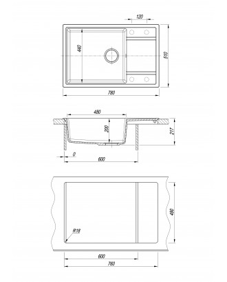 ЛИПСИ 780 XL СЕРЫЙ ШЕЛК FG Кухонная мойка из кварцевого композита / 780 * 510 * 217 "FLORENTINA"