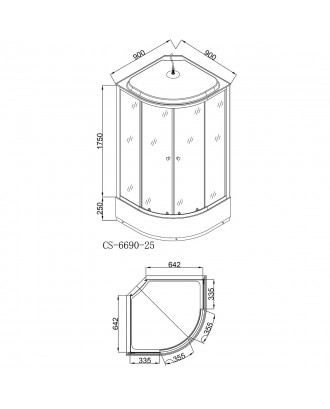 НОВИНКА Душевая кабина CS-6690-25 G 90*90*215, средний поддон 25см,черная, стекло 4мм  (3 места)