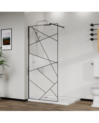 Валк-ин- Душевая перегородка, 90x195, в рамке, Графический принт 8 мм, профиль матовый черный AZ-271