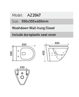 AZ-2047 Унитаз подвесной Размер: 550*355*400 мм