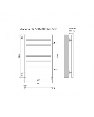 ANCONA 500/800 квадрат Полотенцесушитель водяной AZARIO боковое подключение 3/4" хром