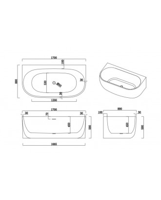 ОЛЕА Ванна акриловая пристенная 1700*880*580, белый