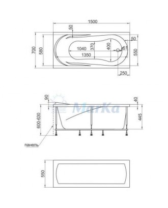 MEDEA Ванна акриловая 150 * 70 на каркасе"1 МАРКА"