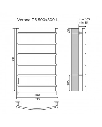 VERONA 500/800 Полотенцесушитель электрический L 6 пер. AZARIO