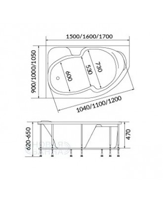 DIANA Ванна акриловая 160 * 105 - L  на каркасе "1 МАРКА"