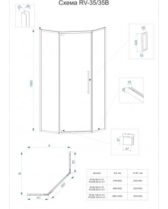 RV-35B-100-01-C7 Душевой угол 100*100*195*6 "VECONI design italiano"