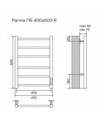 PARMA 400/600 Полотенцесушитель электрический ЧЕРНЫЙ R 6 пер. AZARIO